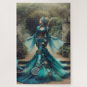 Steampunk Victoriaans Lady Blauwgroen Zeemeermin Legpuzzel