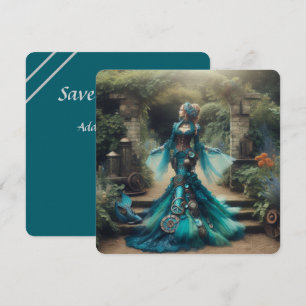 Steampunk Victoriaans Lady Blauwgroen Zeemeermin Save The Date
