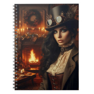 Steampunk Victoriaans Lady Christmas Red Notitieboek