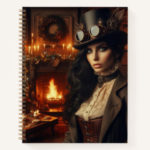 Steampunk  Victoriaans Lady Christmas Red Notitieboek