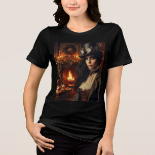 Steampunk  Victoriaans Lady Christmas Red Tri-Blend Shirt