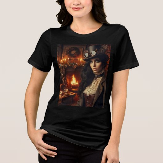 Steampunk Victoriaans Lady Christmas Red Tri-Blend Shirt (Voorkant)