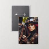 Steampunk Victoriaans Lady Dark Rider Button (Voorkant / Achterkant)