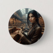 Steampunk Victoriaans Lady Librarian Ronde Button 5,7 Cm (Voorkant)