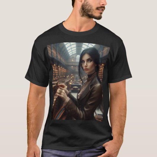 Steampunk Victoriaans Lady Librarian T-shirt (Voorkant)