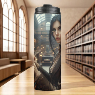 Steampunk Victoriaans Lady Librarian Thermosbeker