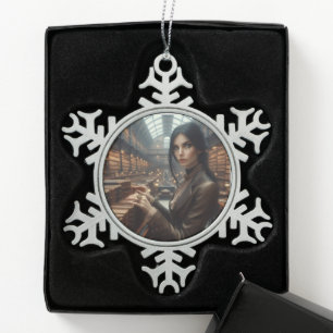 Steampunk Victoriaans Lady Librarian Tin Sneeuwvlok Ornament