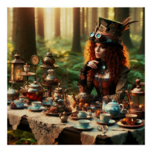 Steampunk Victoriaans Lady Mad Hatter Perfect Poster