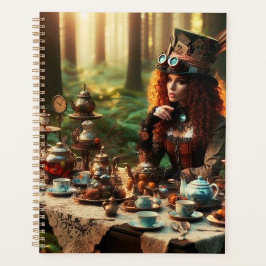 Steampunk  Victoriaans Lady Mad Hatter Planner (Voorkant)