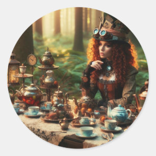 Steampunk Victoriaans Lady Mad Hatter Ronde Sticker