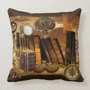 Steampunk Victoriaans Oude Kaart Collage Kussen