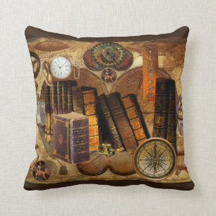 Steampunk Victoriaans Oude Kaart Collage Kussen