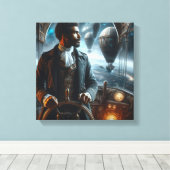 Steampunk  Victoriaans Space Air Captain Canvas Afdruk (Insitu (Houten vloer))