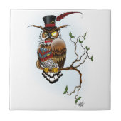 Steampunk Victoriaans Uil Tegeltje (Voorkant)