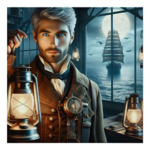 Steampunk Victoriaans vuurtorenwachter Perfect Poster