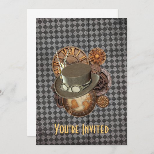 Steampunk Victorian Casquettes & Gears Invitation (Devant / Derrière)