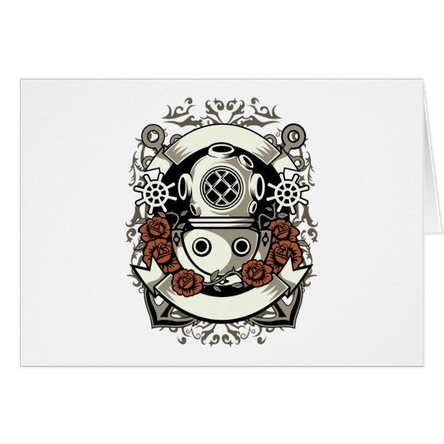 Steampunk Victorian Deep Sea Diver Roses rouges (Devant horizontal)