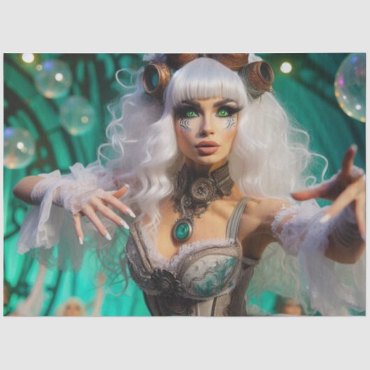 Steampunk Victorian Futuristic Green Dancer Tissuepapier (Voorkant)