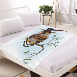 Steampunk Victorian Keurige Uil Hoed Vintage Fleece Deken