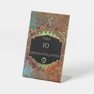 Steampunk Vintage Bruiloft Gepersonaliseerde Tafel Reclamebord Met Voetstuk