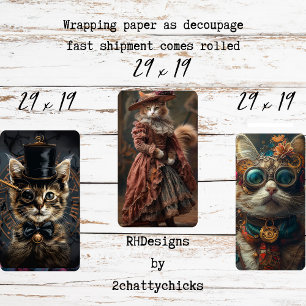 Steampunk Vintage Katten Decoupage Set Inpakpapier Vel