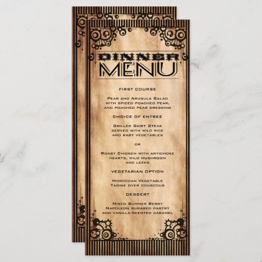Steampunk Vintage Look Slim Dinner Menu (Devant / Derrière)