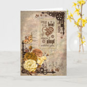 Steampunk Vintage Stijl Valentijn Kaart - Blanco (Gele Bloem)