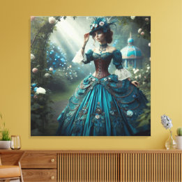 Steampunk Vintage Victorian Garden Lady Canvas Afdruk