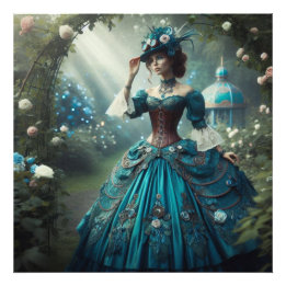 Steampunk Vintage Victorian Garden Lady Foto Afdruk