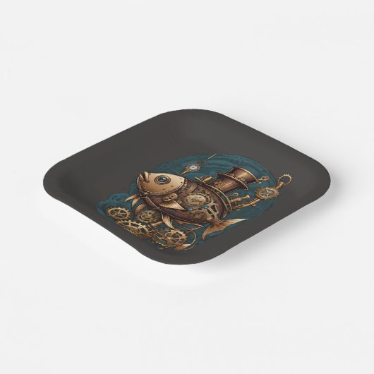 Steampunk Vis  Retro Stijl Papieren Bordje (Gebogen)