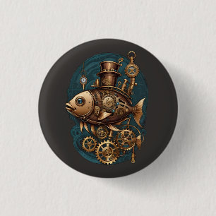 Steampunk Vis  Retro Stijl Ronde Button 3,2 Cm