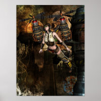 steampunk vliegend meisje poster