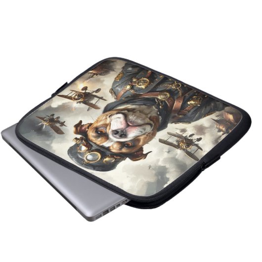 Steampunk vliegenier Engelse Bulldog Laptop Sleeve (Voorkant onderkant)