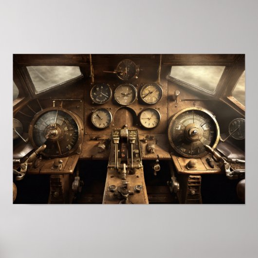 Steampunk vliegtuigcockpit poster (Voorkant)