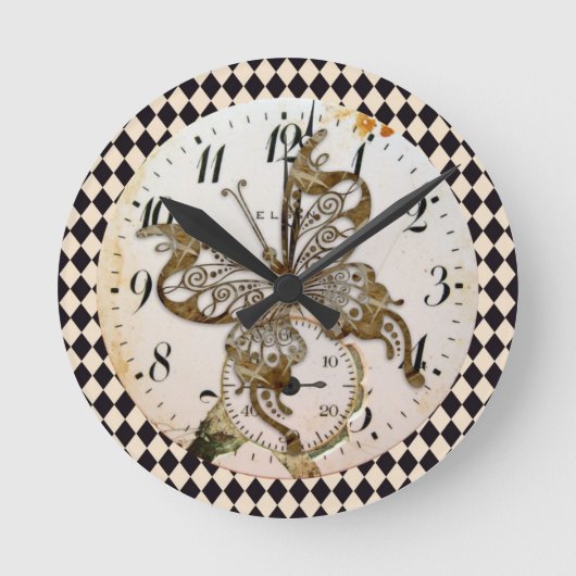 Steampunk Vlinder Rond Ronde Klok (Voorkant)