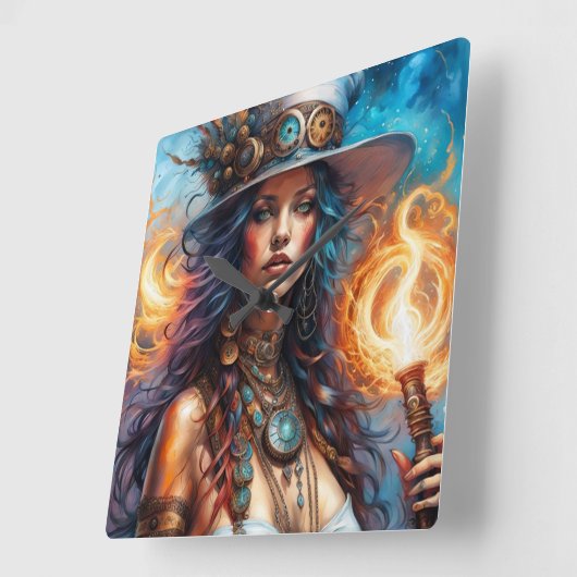 Steampunk Voodoo Queen 1 Vierkante Klok (Hoek)