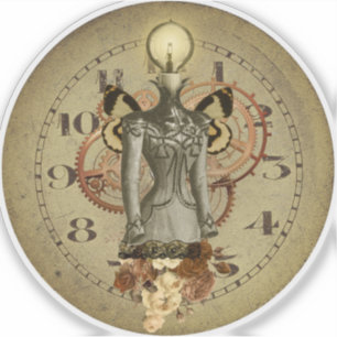 Steampunk Vrouw Bust Collage Medallion Sticker