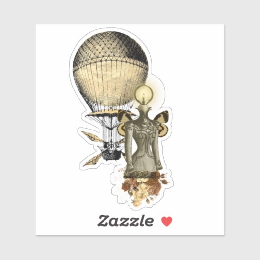 Steampunk Vrouw Bust en vliegmachine Sticker (Vel)