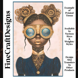 Steampunk Vrouw Dark Skin Gold Lips N9 Decoupage Tissuepapier