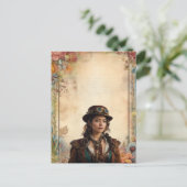 Steampunk Vrouw en  Bloemen Briefpapier Briefkaart (Staand voorkant)