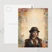 Steampunk Vrouw en  Bloemen Briefpapier Briefkaart (Voorkant / Achterkant)