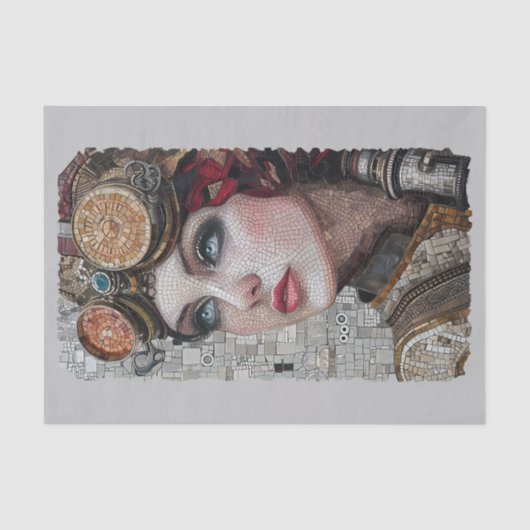 Steampunk Vrouw Goggles 2/2 Faux Mozaïek 025 Weefs Tissuepapier (Voorkant)