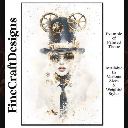 Steampunk Vrouw in Top Hat & Goggles Q2 Decoupage Tissuepapier