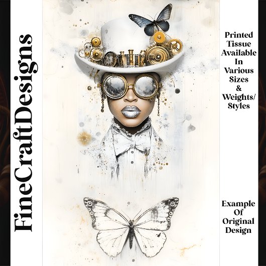 Steampunk Vrouw in wit & vlinder Q3 decoupage Tissuepapier