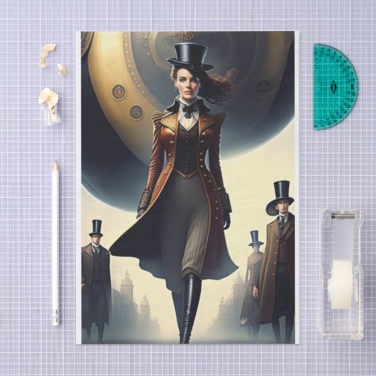 Steampunk Vrouw & Luchtschip Tissuepapier (Craft)