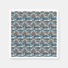 Steampunk walvissen en schepen servet