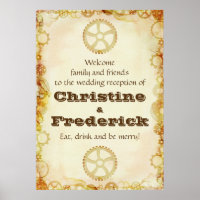 Steampunk Wedding, receptie welkom poster