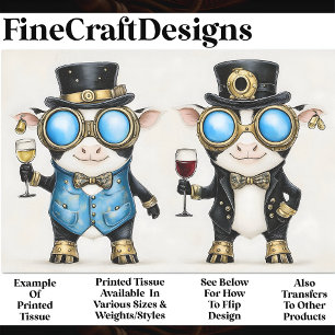 Steampunk Whimsy Koeien met Wijn AM8 Decoupage Tissuepapier