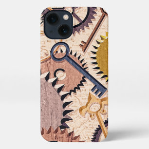 Steampunk Wielen, tandwielen, sleutels, oude steen iPhone 13 Hoesje