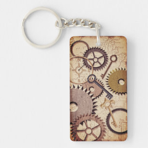 Steampunk Wielen, tandwielen, sleutels, oude steen Sleutelhanger